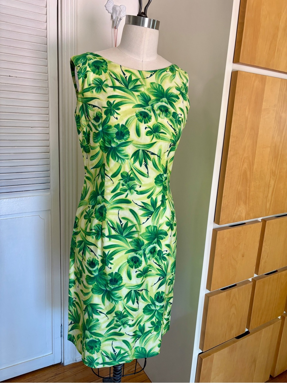 Vintage Green Hawaiian Cotton Shift Dress - great  condition - Tiki Dress
